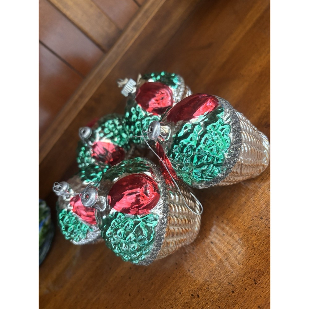5pc Vintage German Mercury Glass Christmas Ornaments fruit basket handpainted - Picture 2 of 15